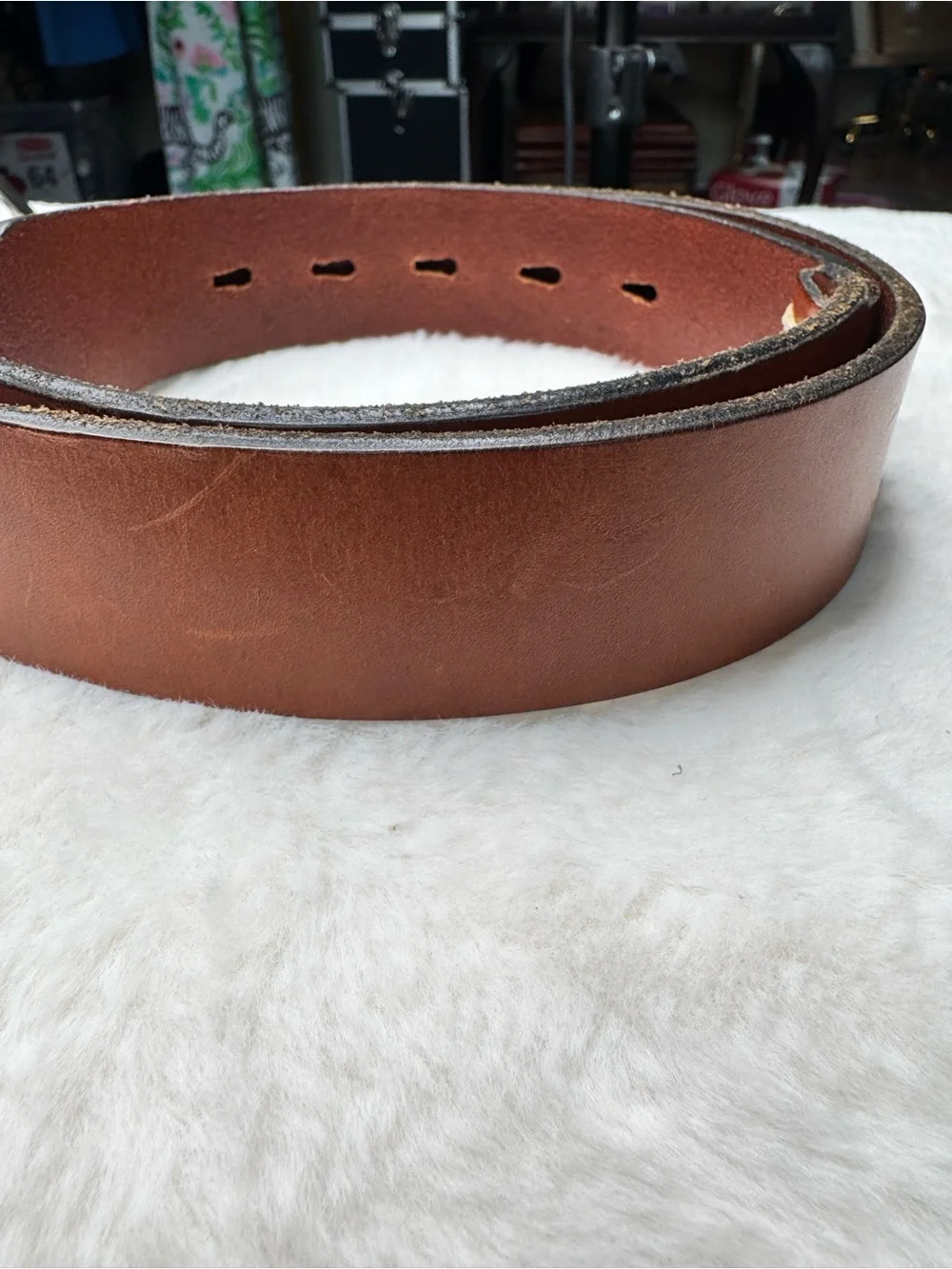 Cole Haan Genuine Leather Brown Belt Silver Rectangle Buckle Size 34/35